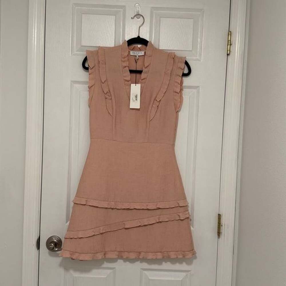 Sandro Paris NWT Rose Pink 💘 Sleeveless Mini Dress with Ruffle Detail Size 34